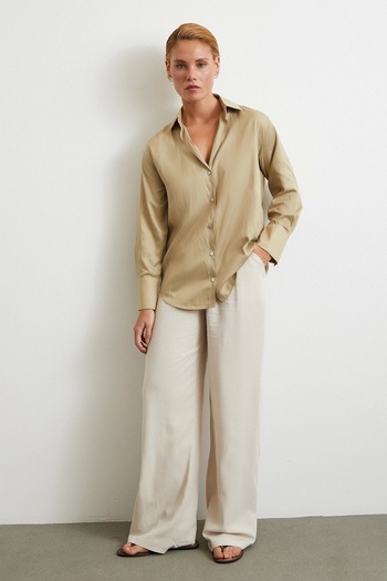 Never more Diagonal Pattern Shirt Beige
