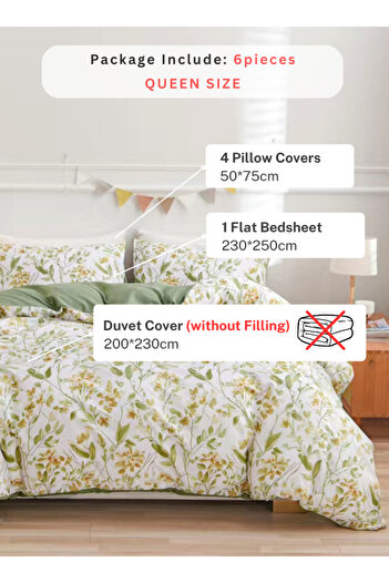 LUNA HOME Queen size 6 piece bedding set brown floral print super soft quality 200x230cm.