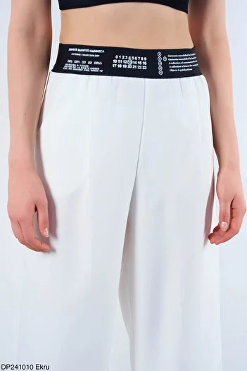 My Blog White Waist Written and Elastic Trousers - 241010