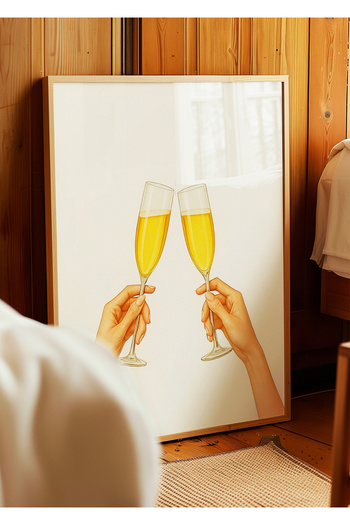 ARTHOUSECOLLECTIVE Champagne Glass Poster – Celebration Themed Champagne Illustration – Frameless Poster