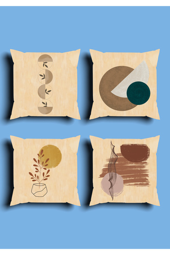 GREENDECOR Bohemian Geometric Line Shapes Special Design 4 Pcs. Double Side Printed Throw Pillow Cover and 1 Pcs. Runner