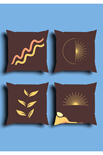 GREENDECOR Bohemian Geometric Line Shapes Special Design 4 Pcs. Double Side Printed Throw Pillow Cover and 1 Pcs. Runner