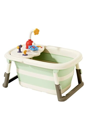 Little Mom Little Mom Green 3-in-1 baby bathtub, foldable, equipped with a removable play table, with shower