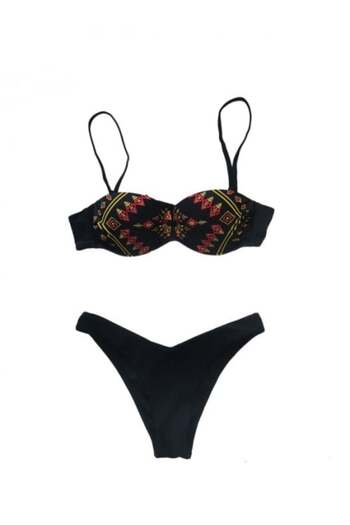 OEM Women's Swimsuit, Black with Rhinestones, Balconette Bra with Push-up, Brazilian Slip
