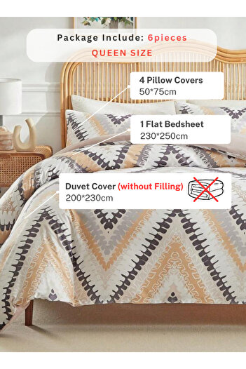LUNA HOME Queen size 6 piece bedding set, brown zig zag pattern, very soft quality 200x230cm.