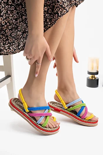 Blyss Women's Straw Multicolor Flip Flops Summer Sports Sandals