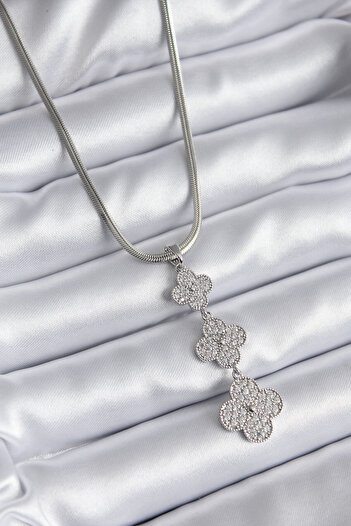 Skygo 316L Steel Silver Color Italian Chain Zircon Stone Clover Model Women's Necklace - TJ-BKO8152