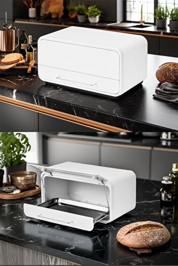 Bayev Boulangarie White Metal Bread Bowl - Bread Storage Container 0039