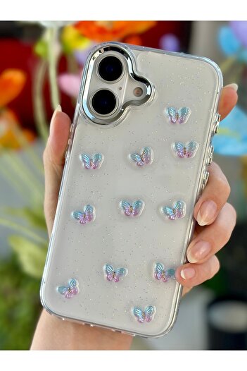 Go Aksesuar iPhone 16 Compatible 3D Mini Butterfly Design Silicone Case with Toys
