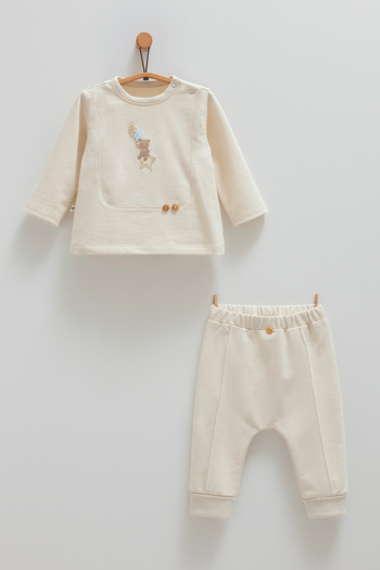 Caramell Baby Set Teddy Bear Sweatshirt and Trousers (3-18 Months) Interlock Fabric
