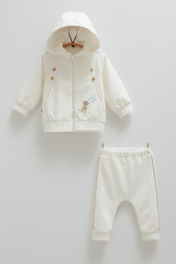 Caramell Hooded Embroidered 2-Piece Baby Tracksuit Set Interlock Fabric (3-18 Months)