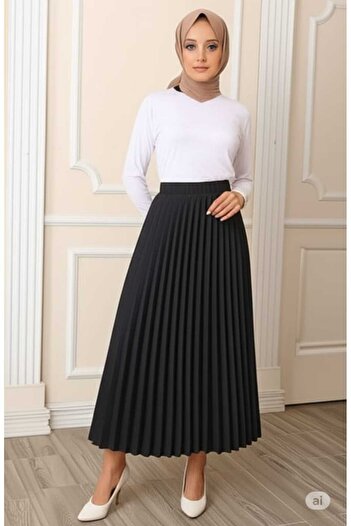 fh fashionhere Women's Pleated Elastic Waist Crepe Skirt Size 36/42 Compatible 90 cm