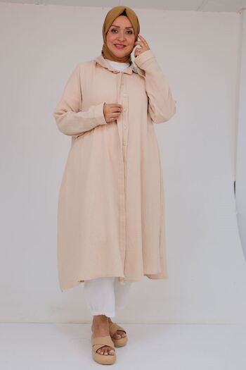 Eslina 58093 large size mevlana cut muslin shirt - beige