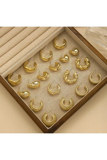 Perry Accesories 18 Adet Küpe Çoklu Bombe Vıp Küpe Kadın Gold Küpe Bottega Küpe Damla Küpe Halka Küpe 20 Adet