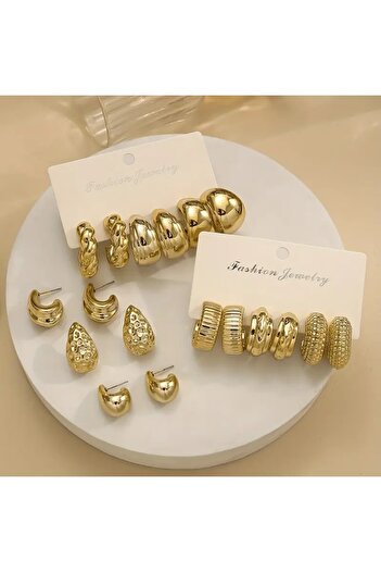 Perry Accesories 18 Adet Küpe Çoklu Bombe Vıp Küpe Kadın Gold Küpe Bottega Küpe Damla Küpe Halka Küpe 20 Adet