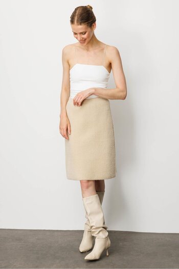Desen Triko Women's Knitwear Short Skirt Beige