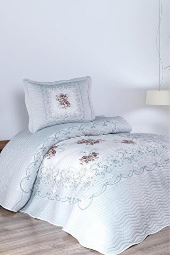 Çeyiz Diyarı Nerea Printed Quilted Single Bedspread Blue