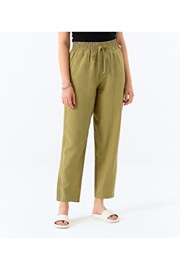 My Blog Khaki Elastic Waist Front Stitched Trousers - 51172