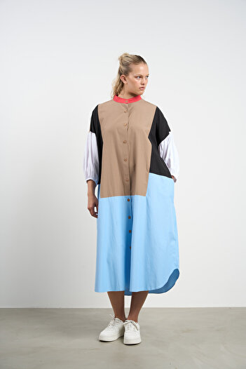 HANIQA Women's Plus Size Block Shirt Dress