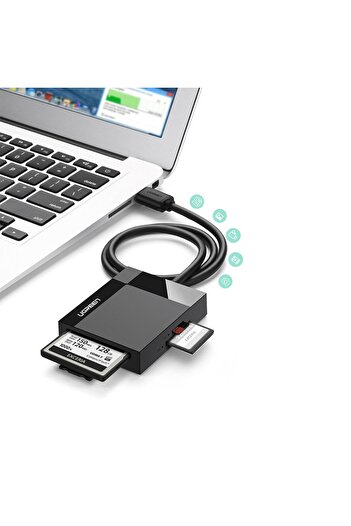 Ugreen Czytnik kart pamięci SD / micro SD / CF / MS wtyczka USB 3.0 1m - czarny