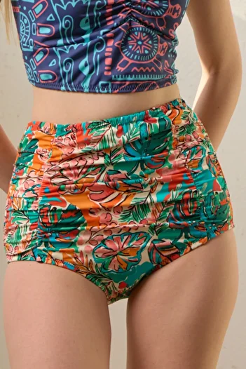 Starinci Mayo Bikini Bottom High Waist Gathering Patterned Drawstring Patterned