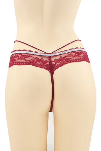 OEM Sexy thong panties for women with contrasting lace and shiny band, DZK-2173