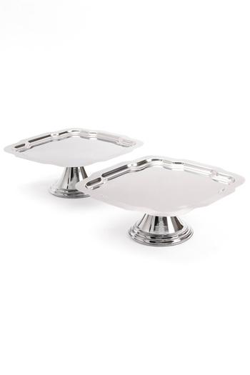 NEWTREND Züccaciye Luxury 2-Piece Daisy Silver Footed Cake, Cake, Cookies, Dessert, Treat, Dowry Presentation Service Stand