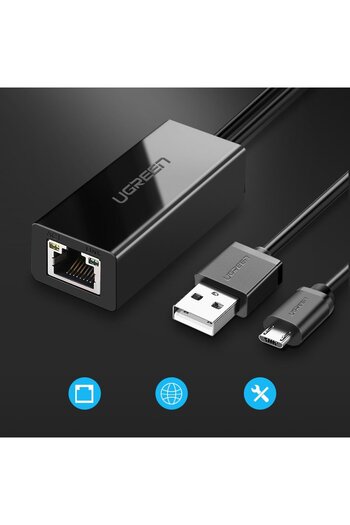 Ugreen Adaptor extern LAN micro USB 100Mbps pentru Chromecast 1m negru