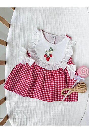 NUNU BABY Cherry Plaid Dress - Red