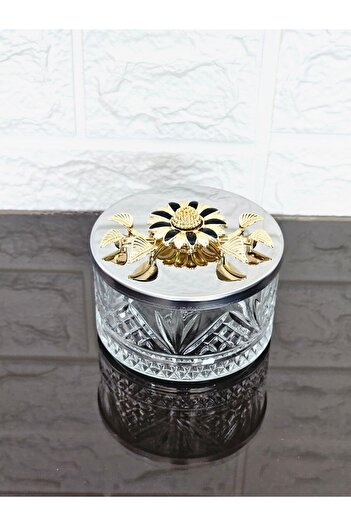 atabey home collection Sugar Bowl 2 Pieces with Silver Lid Black Daisy Detail Cookie Bowl & Presentation