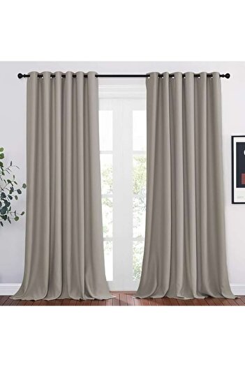 PONY DANCE Set 2 blackout curtains with rings, for living room or bedroom, 220X260, sand