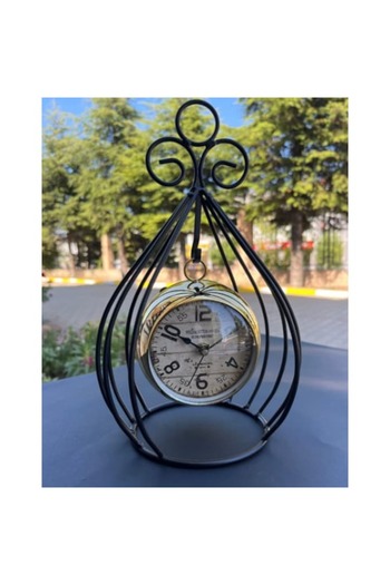 BLA BLA FOAM Decorative Vintage Clock with Black Metal Stand - Retro Design, Desk or Interior Decor 27x20 cm
