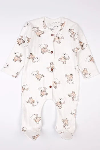 Mini Ropa Newborn Booties Jumpsuit Teddy Bear Printed Snap Fastener Baby Romper