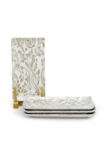 Edessa Elana Ceramic Rectangle Serving Plate (White, 12.5 x 24cm, Set of 4)