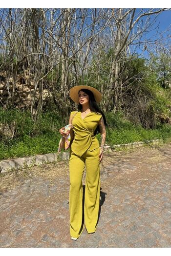 aytenli Double Breasted Collar Side Buckle Top Size Lace up Pocket Palazzo Trousers Wrinkle Suit