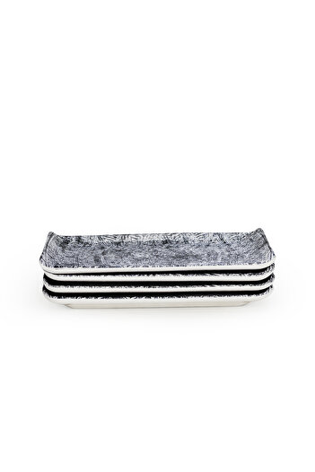 Edessa Ginko Ceramic Rectangle Serving Plate (Multicolor, 12.5 x 24cm, Set of 4)