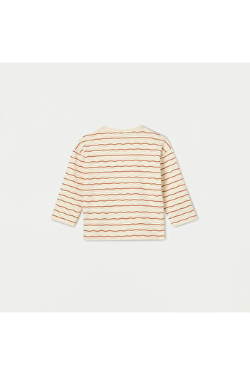 giggles Striped Henley Neck T-shirt with Long Sleeves and Button Closure