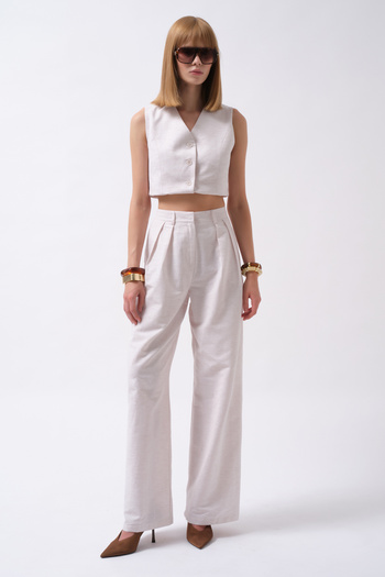 Black Fashion Double Pleated Palazzo White Trousers