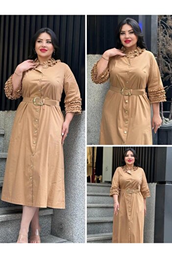 mardi exclusive Women's Plus Size Stylish Cotton Dress with Ruffle Detail and Belt