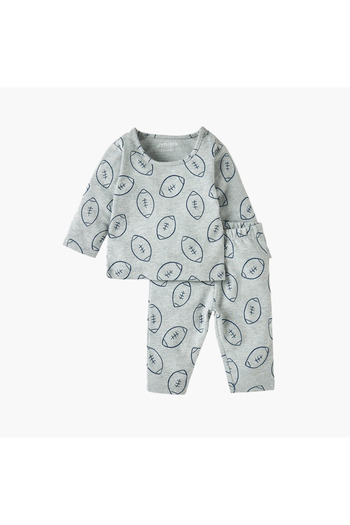Juniors Rugby Ball Print Long Sleeves T-shirt and Pyjama Set