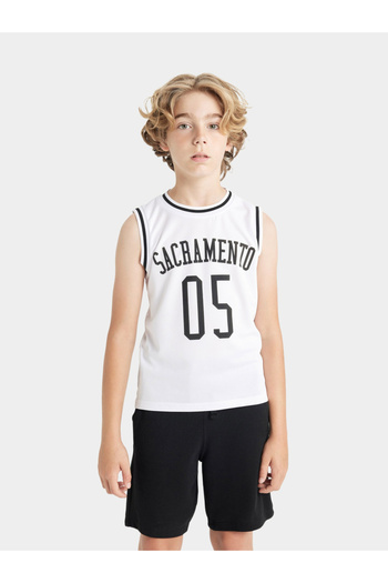 DeFacto Kids White Boy Round Neck Sleeveless Top