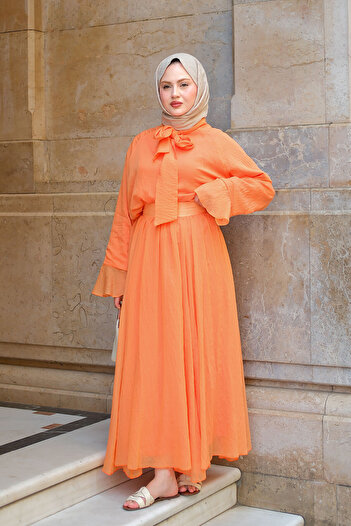 LOCCO Women's Tulle Detail Tie-Up Double Suit Orange