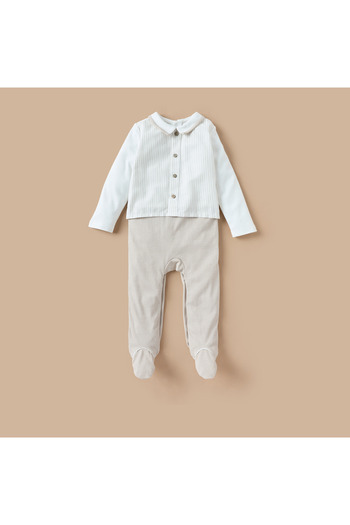 giggles Striped Closed Feet Sleepsuit with Long Sleeves
