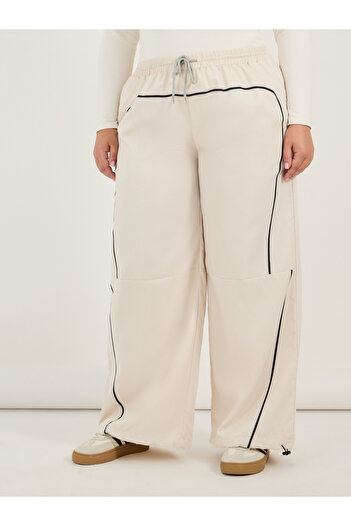 Styli Plus Size Piping Detail Mid Rise Pants with Drawstring
