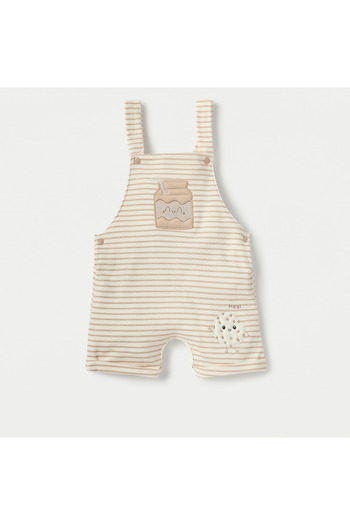 Juniors Solid T-shirt and Striped Dungaree Set