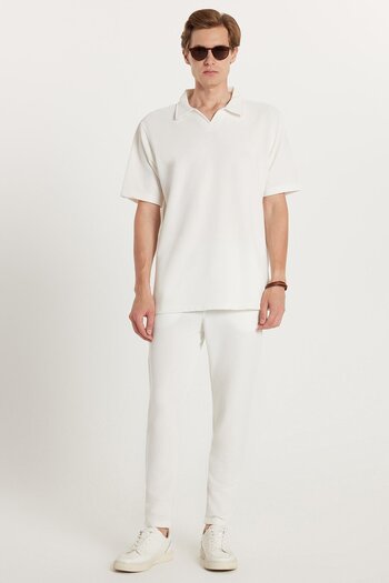 Tudors Men's Standard Fit Regular Fit Polo Neck Cotton Straight Leg White Tracksuit Set
