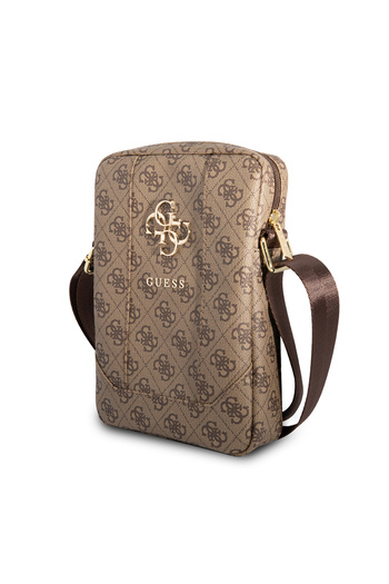 Guess Licensed Tablet Bag Metal Logo Zippered 8 Inch Cross Shoulder Strap Brown