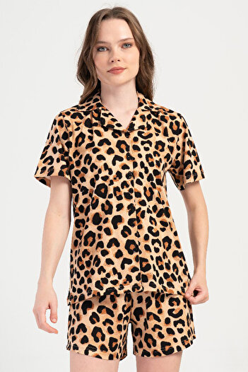 VİENETTA Women's Cotton Collar All Button Short Sleeve Shorts Pajamas Suit , 409103