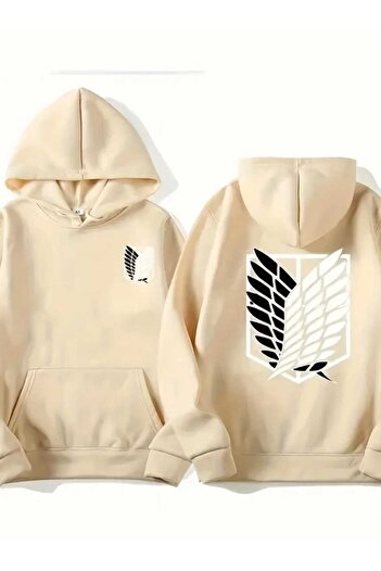 caddekombin Aot Discovery Union Back Chest Printed Hooded Pocket Inside Wool Beige Sweatshirt