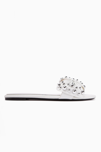 Limoya Dotty White Kabara Studded Bow Women's Slippers